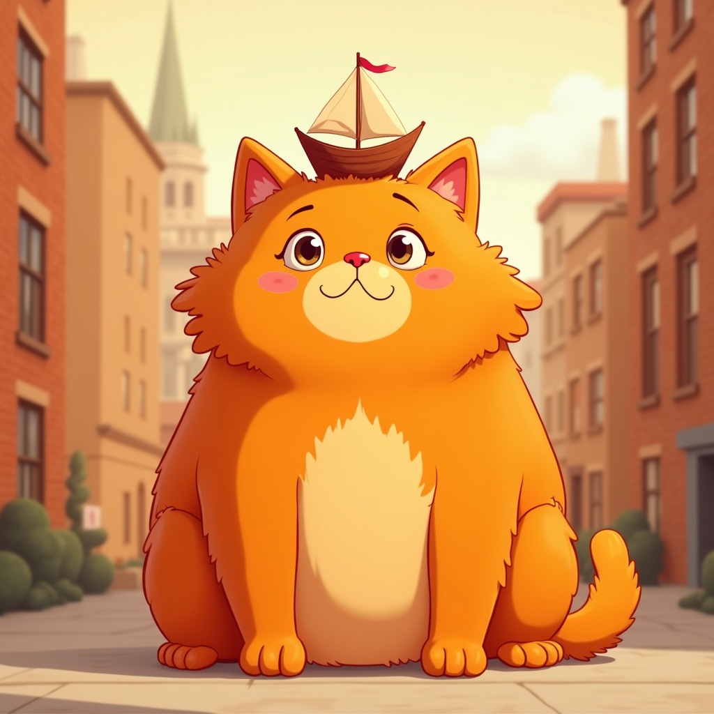 Lobster Cat, an enormous gentle red Maine Coon with a paper boat on his head